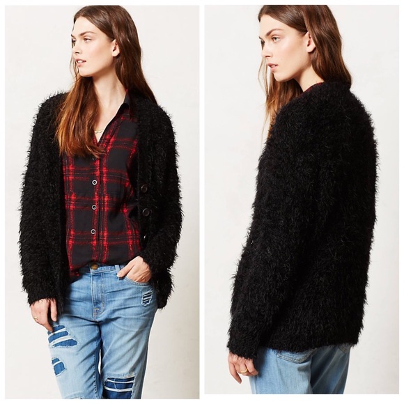 Anthropologie Sweaters - Anthropologie Moth Black Emile Fuzzy Cardigan